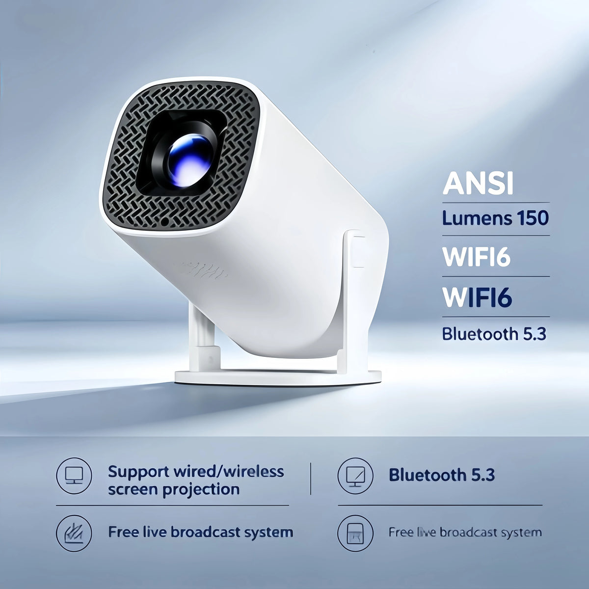 2026 Mini Projector 1080P Portable Home Theater Projector Wireless Screen Mirroring Bluetooth 5.3 Support Smartphone Casting