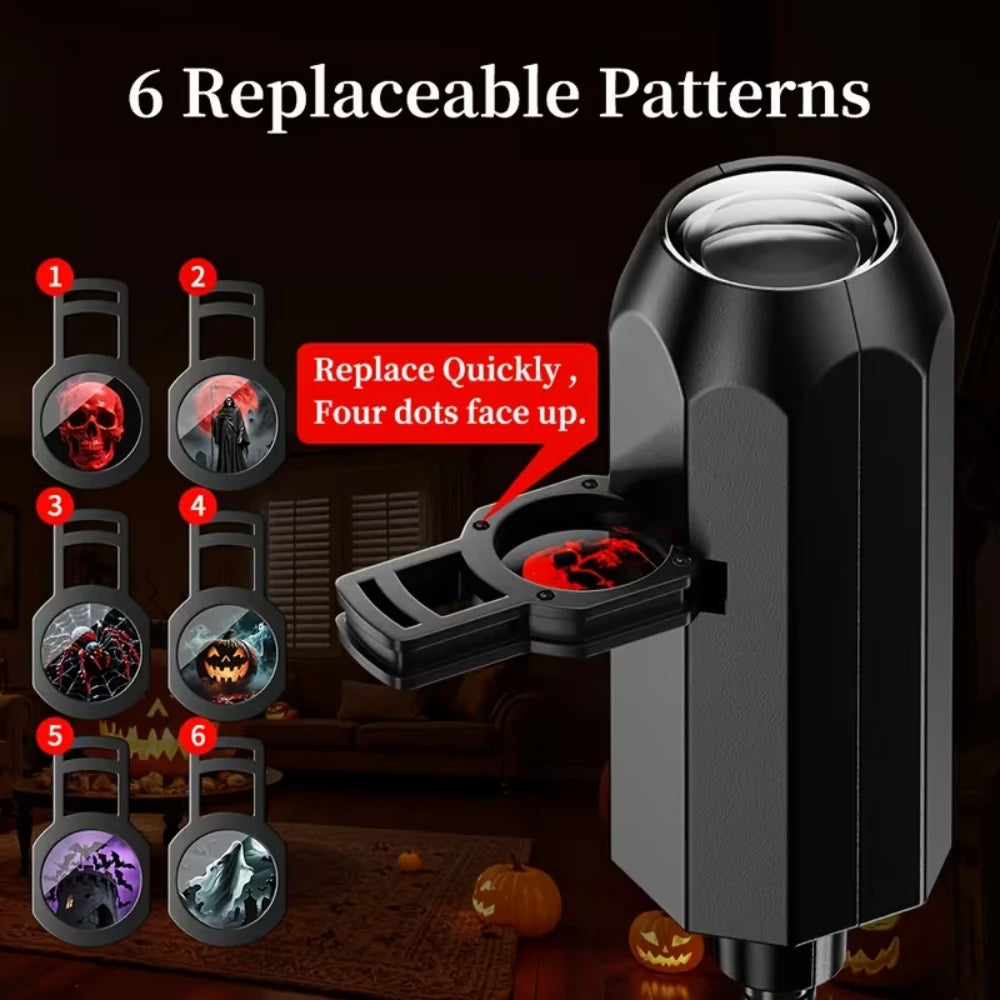 USB Halloween Projector Light 6 Patterns Mini LED Spooky Projection Lamp Portable Atmosphere Light For Home Car Party Decor