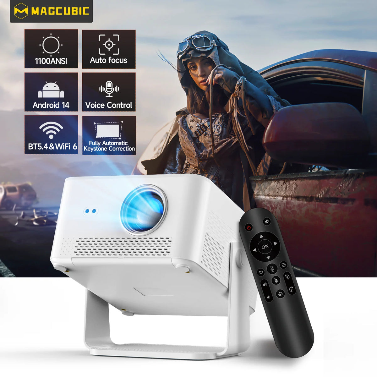 Magcubic HY450MAX 1100ANSI Android 14 Portable Outdoor Projector 1080P Auto Focus 8K Support WIFI6 Beam Mini Projector