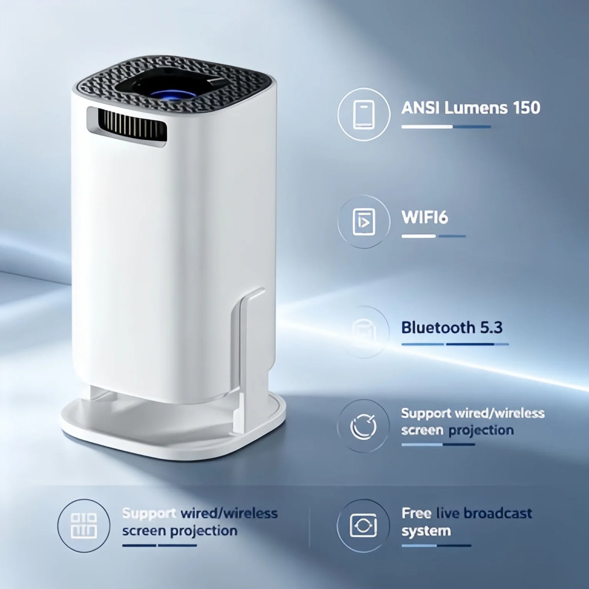 2026 Mini Projector 1080P Portable Home Theater Projector Wireless Screen Mirroring Bluetooth 5.3 Support Smartphone Casting