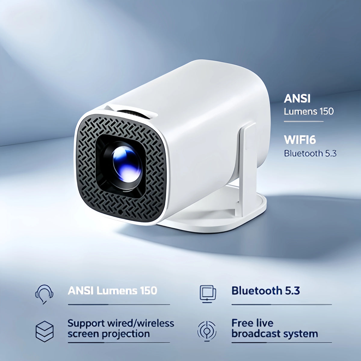 2026 Mini Projector 1080P Portable Home Theater Projector Wireless Screen Mirroring Bluetooth 5.3 Support Smartphone Casting